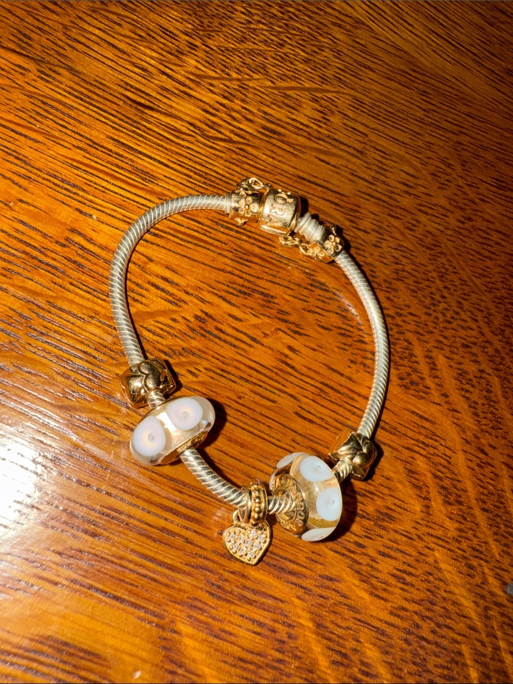 PANDORA Gold-Tone Charm Bracelet with White Beads